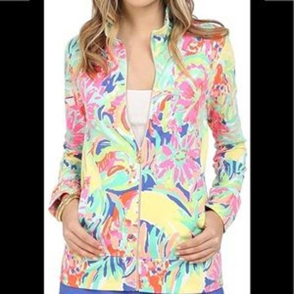 Lilly Pulitzer Reagan Zip Up Jacket Casa Banana Print Sz M UPF 50 - Picture 1 of 4